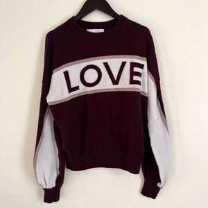 Spiritual Gangster Block Party Love Spellout Wool Blend Sweater, Berry Red- XS